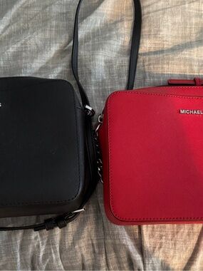 Michael Kors Red and Black Saffiano Leather Crossbody Duo